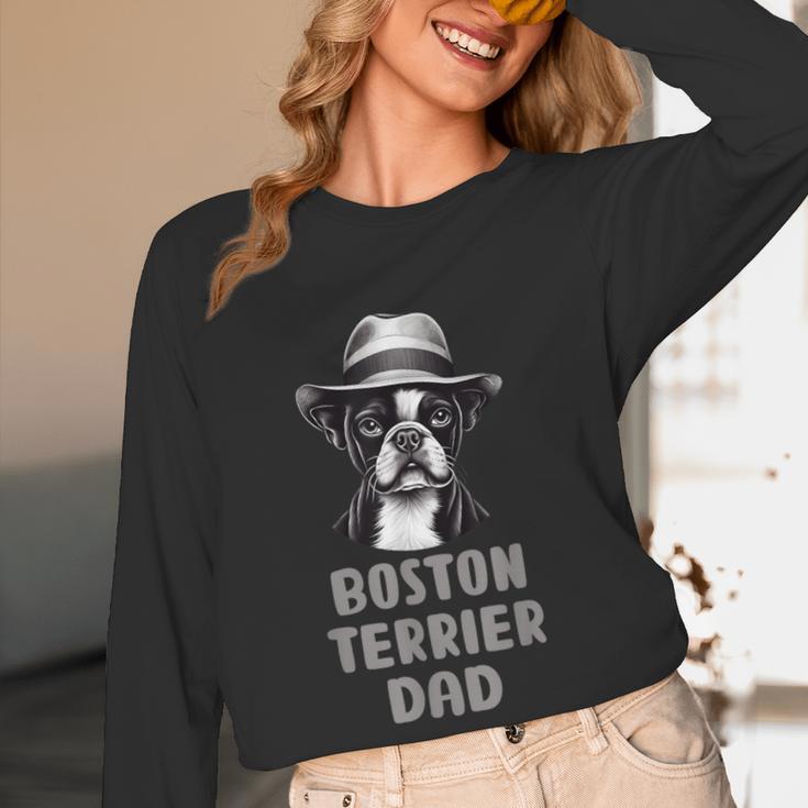Cute Boston Terrier Dad Dog Lovers Puppy Bostie Owner Women Long Sleeve T-Shirt, novelty gifts, funny gifts