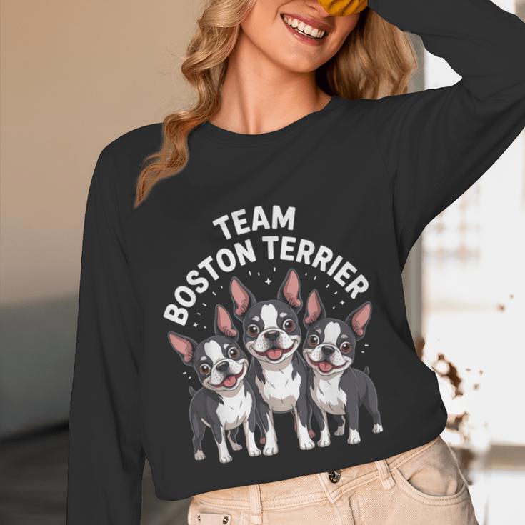 Cute Cartoon For Dog Owners Pet Team Boston Terrier Women Long Sleeve T-Shirt, novelty gifts, funny gifts