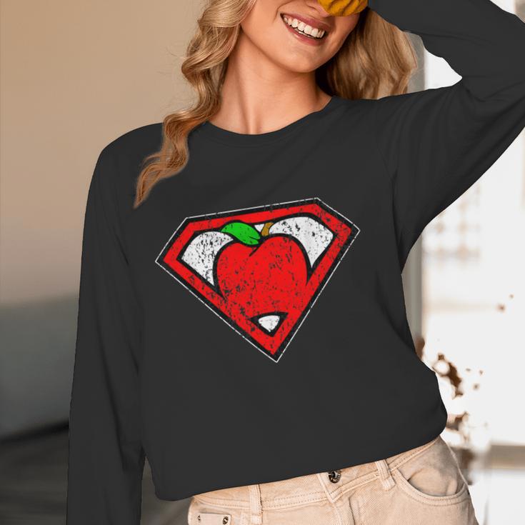 Cute Distressed Super Teacher Superhero Apple Shirt Women Long Sleeve T-Shirt, novelty gifts, funny gifts Cute Distressed Super Teacher Superhero Apple Shirt Women Long Sleeve T-Shirt, novelty gifts, funny gifts