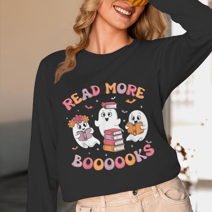 Cute Ghost Book Read More Books Teachers Halloween Women Long Sleeve T-Shirt, novelty gifts, funny gifts