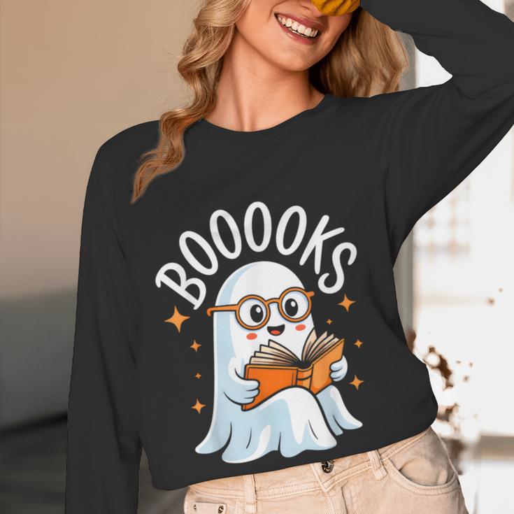 Cute Ghost Reading Book Librarian Teacher Halloween Costume Women Long Sleeve T-Shirt, novelty gifts, funny gifts