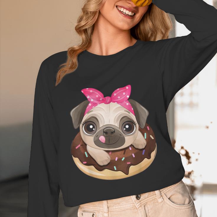 Cute Pug Shirt Donut Girls Dog Women Long Sleeve T-Shirt, novelty gifts, funny gifts