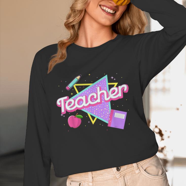 Cute Teacher Shirt 80's 90's Style Retro Old School Teacher For Men Women Women Long Sleeve T-Shirt, novelty gifts, funny gifts