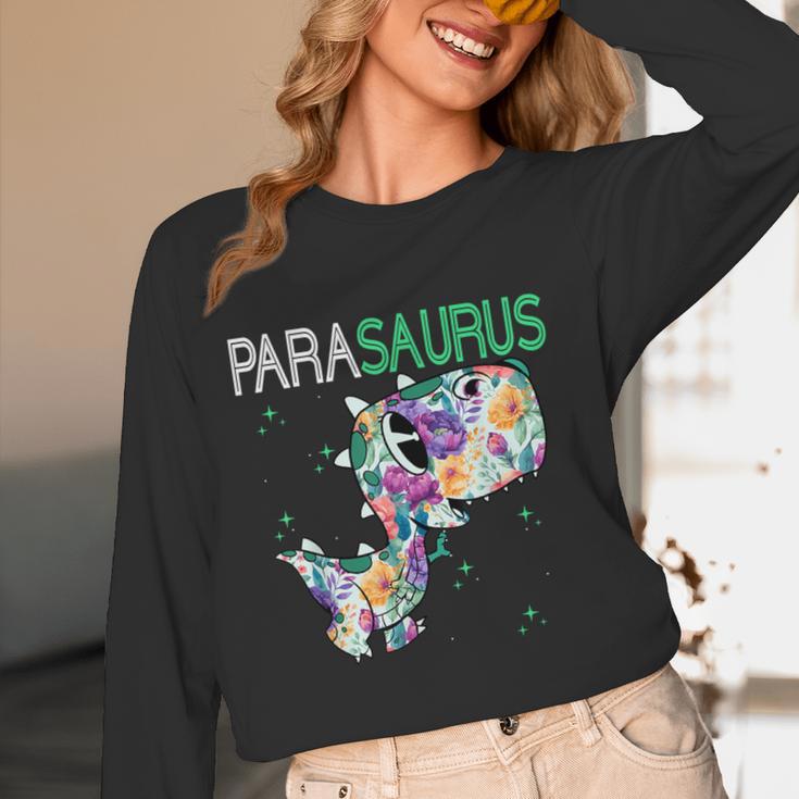 Dino Para Professional Teacher Collection T-Rex Dinosaur Paraeducator Assistant Teacher Women Long Sleeve T-Shirt, novelty gifts, funny gifts