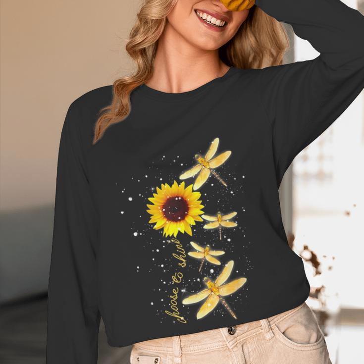 Dragonfly Sunflower Teacher Growth Mindset Choose To Shine Women Long Sleeve T-Shirt, novelty gifts, funny gifts