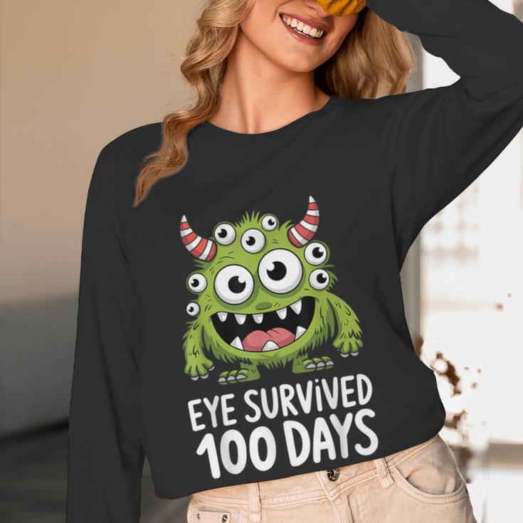 Eye Survived 100 Days Of School Monster Lover Teacher Kids Women Long Sleeve T-Shirt, novelty gifts, funny gifts Eye Survived 100 Days Of School Monster Lover Teacher Kids Women Long Sleeve T-Shirt, novelty gifts, funny gifts