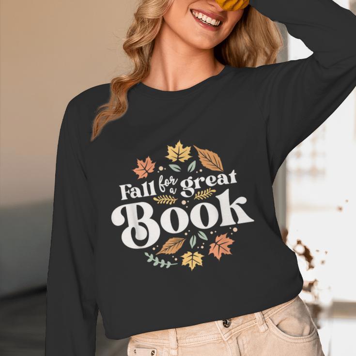 Fall For A Great Book Reading Librarian Autumn Teacher Women Long Sleeve T-Shirt, novelty gifts, funny gifts