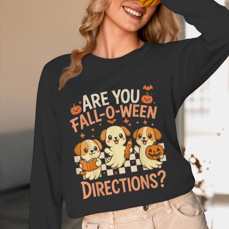 Are You Fall O Ween Directions Teacher Halloween Dog Ghost Women Long Sleeve T-Shirt, novelty gifts, funny gifts