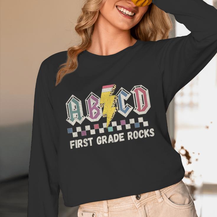 First Grade Rocks Teachers Back To School ABCD Rock Students Women Long Sleeve T-Shirt, novelty gifts, funny gifts