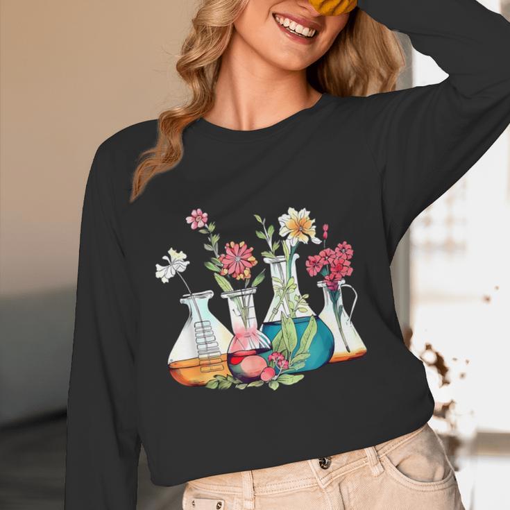 Floral Beakers Chemistry Lab Teacher Women Long Sleeve T-Shirt, novelty gifts, funny gifts