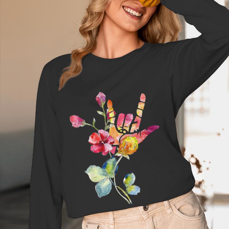 Flower American Sign Language ASL Teacher Teaching Deaf Women Long Sleeve T-Shirt, novelty gifts, funny gifts