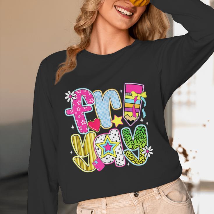 Fri-Yay Happy Friday Weekend Teacher Back To School Women Long Sleeve T-Shirt, novelty gifts, funny gifts Fri-Yay Happy Friday Weekend Teacher Back To School Women Long Sleeve T-Shirt, novelty gifts, funny gifts