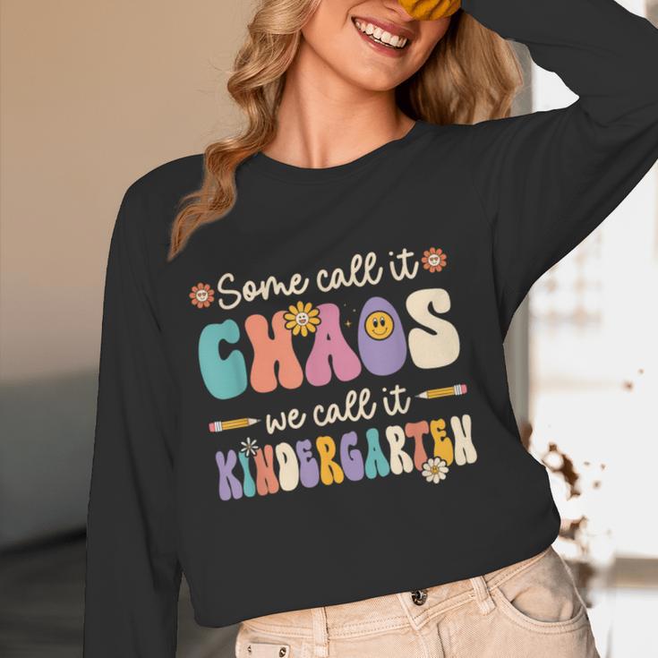 Groovy Some Call It Chaos We Call It Kindergarten Teacher Women Long Sleeve T-Shirt, novelty gifts, funny gifts Groovy Some Call It Chaos We Call It Kindergarten Teacher Women Long Sleeve T-Shirt, novelty gifts, funny gifts