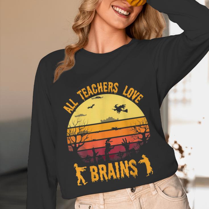 Halloween Costume Teacher Love Brains Zombie Women Long Sleeve T-Shirt, novelty gifts, funny gifts Halloween Costume Teacher Love Brains Zombie Women Long Sleeve T-Shirt, novelty gifts, funny gifts