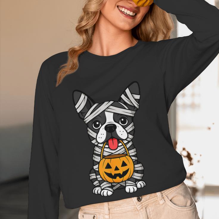 Halloween Dog Boston Terrier Mummy Costume Men Women Kids Women Long Sleeve T-Shirt, novelty gifts, funny gifts