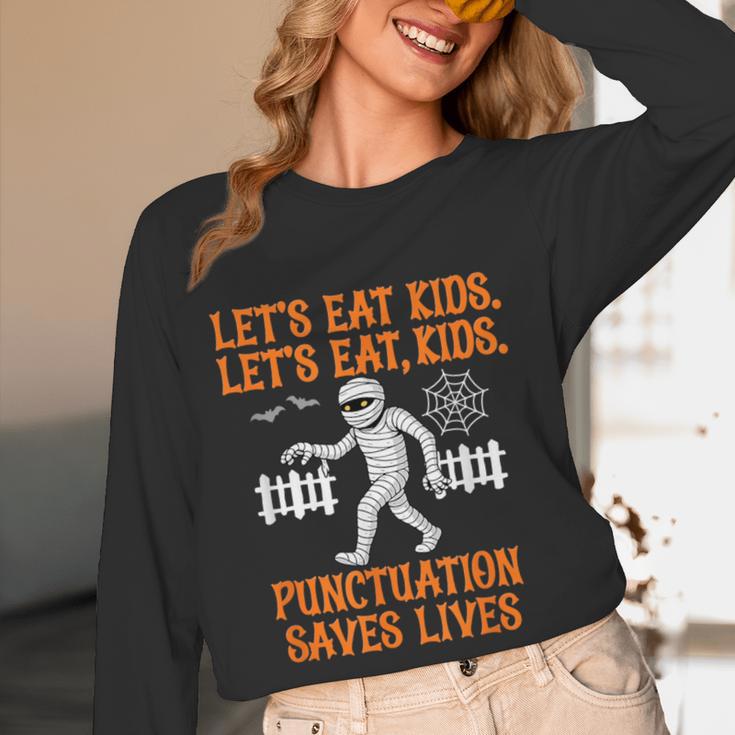Halloween Lets Eat Kids Punctuation Teacher Women Long Sleeve T-Shirt, novelty gifts, funny gifts Halloween Lets Eat Kids Punctuation Teacher Women Long Sleeve T-Shirt, novelty gifts, funny gifts