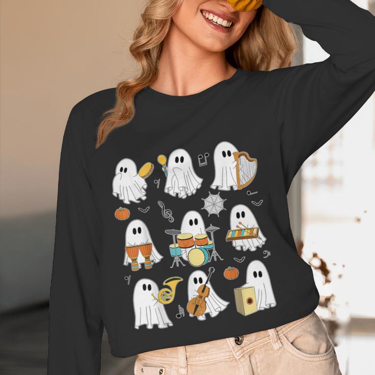 Halloween Ghost Music Teacher Playing Instruments Women Long Sleeve T-Shirt, novelty gifts, funny gifts Halloween Ghost Music Teacher Playing Instruments Women Long Sleeve T-Shirt, novelty gifts, funny gifts