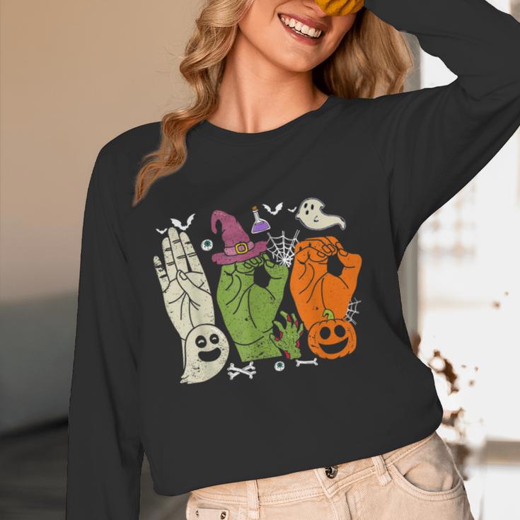 Halloween SPED Teacher Boo In ASL Boo Hands Sign Language Women Long Sleeve T-Shirt, novelty gifts, funny gifts Halloween SPED Teacher Boo In ASL Boo Hands Sign Language Women Long Sleeve T-Shirt, novelty gifts, funny gifts