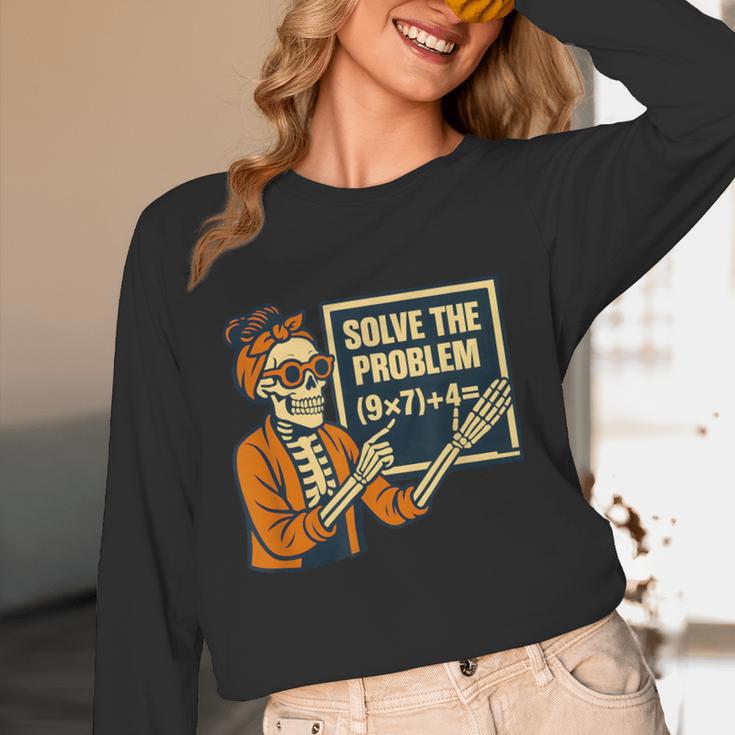 Halloween Teacher Six Seven Meme 6 7 Skeleton Spooky Costume Women Long Sleeve T-Shirt, novelty gifts, funny gifts