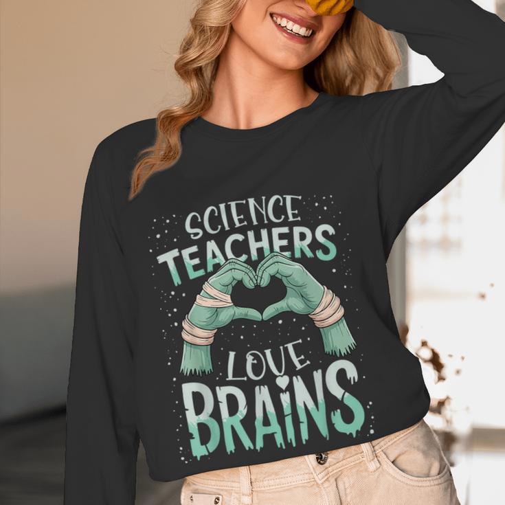 Halloween Teacher Tshirts Science Teachers Love Brains Women Long Sleeve T-Shirt, novelty gifts, funny gifts