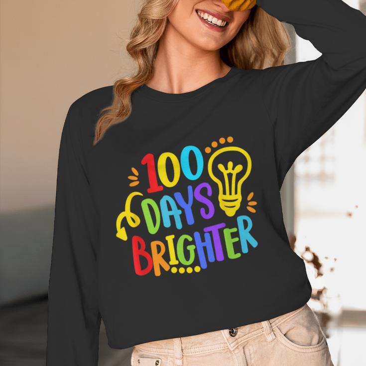 Happy 100th Day Of School 100 Days Brighter Girls Teacher Women Long Sleeve T-Shirt, novelty gifts, funny gifts