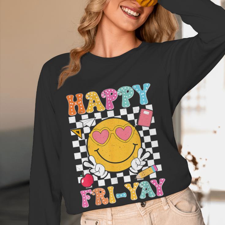 Happy Fri-Yay Groovy Teacher Friday Weekend Fri Yay Women Long Sleeve T-Shirt, novelty gifts, funny gifts
