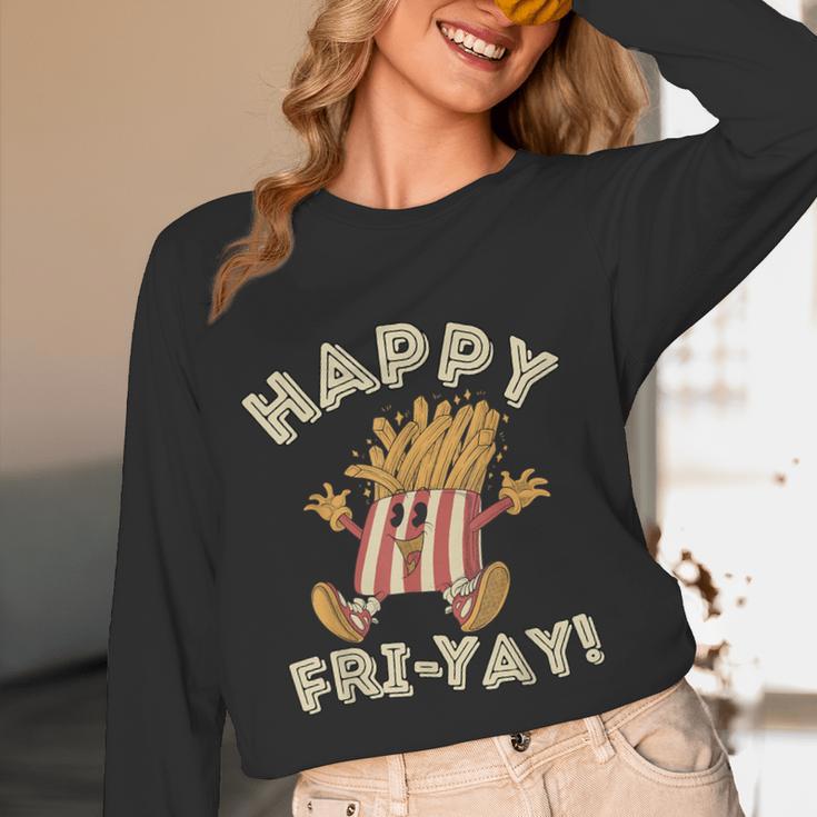 Happy Fri Yay Retro French Fries Friday Lovers Fun Teacher Women Long Sleeve T-Shirt, novelty gifts, funny gifts