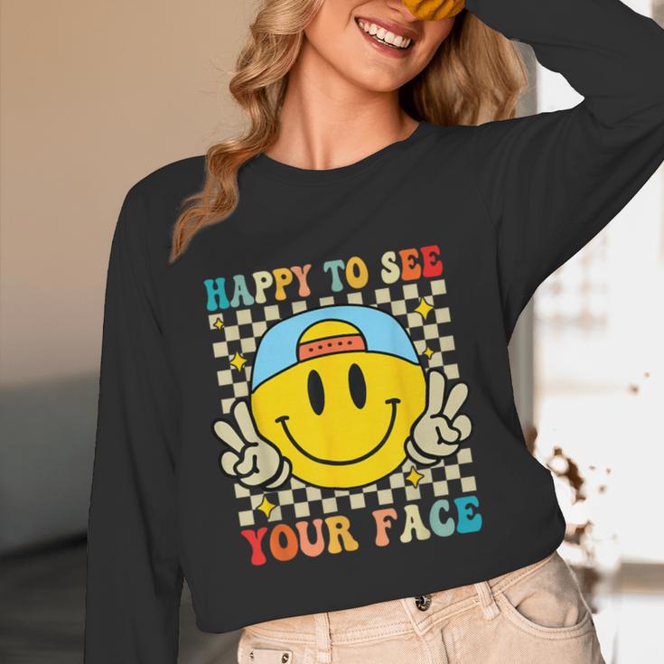 Happy To See Your Face Hippie Smile Back To School Teachers Women Long Sleeve T-Shirt, novelty gifts, funny gifts