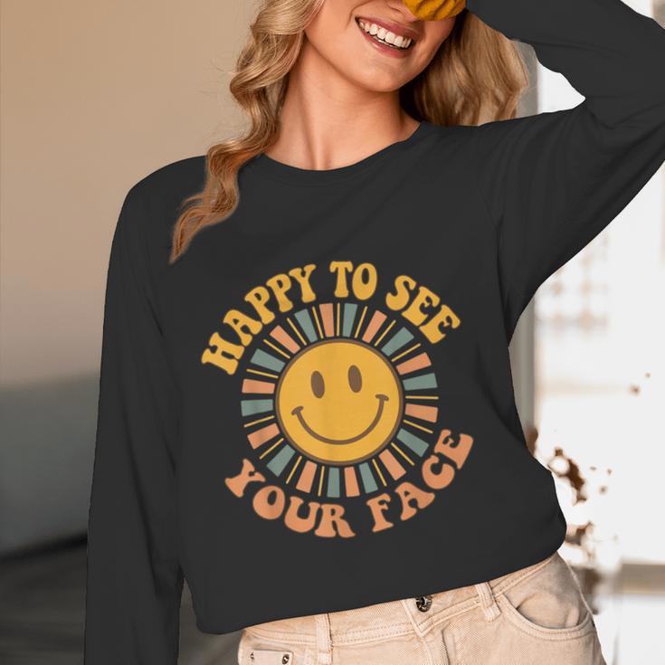 Happy To See Your Face Retro Happy Teacher Back To School Women Long Sleeve T-Shirt, novelty gifts, funny gifts