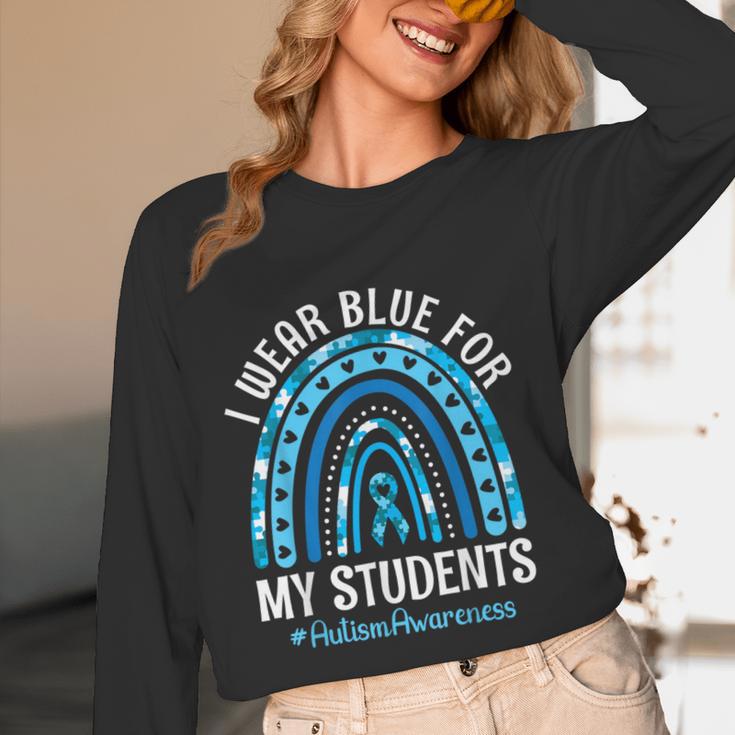 Happy Teacher I Wear Blue For My Students Autism Awareness Women Long Sleeve T-Shirt, novelty gifts, funny gifts
