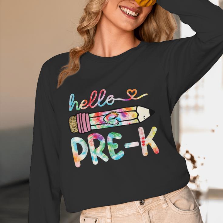 Hello Pre-K Pencil Teacher Student Tie Dye Women Long Sleeve T-Shirt, novelty gifts, funny gifts Hello Pre-K Pencil Teacher Student Tie Dye Women Long Sleeve T-Shirt, novelty gifts, funny gifts