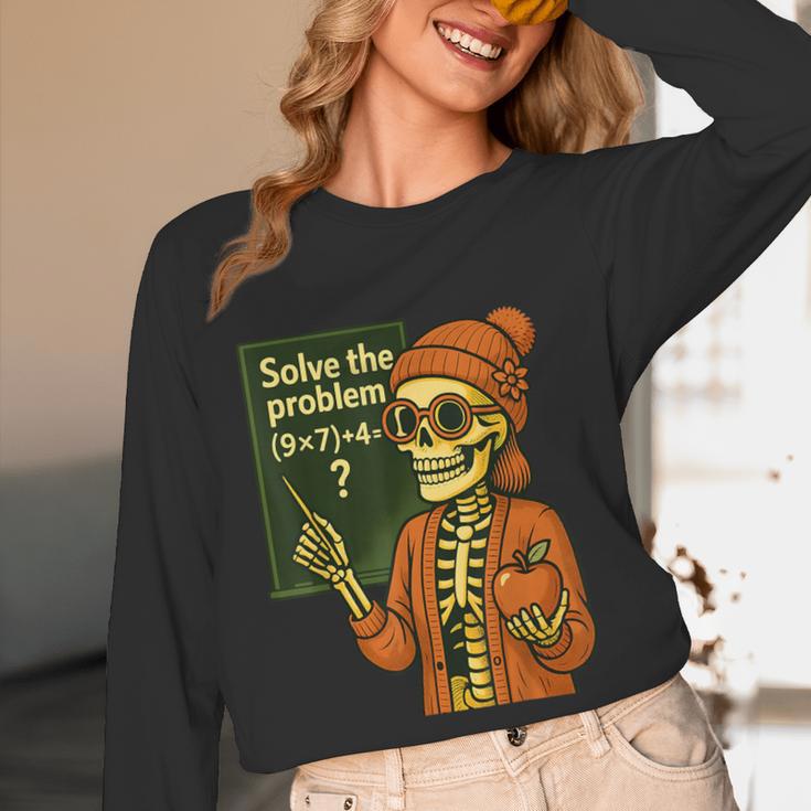 HUGvyn Halloween Skeleton Six Seven 67 Meme PEMDAS Teacher Women Long Sleeve T-Shirt, novelty gifts, funny gifts