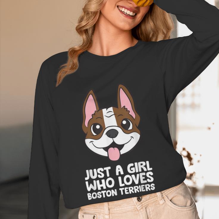 Just a Girl Who Loves Boston Terriers Women Long Sleeve T-Shirt, novelty gifts, funny gifts