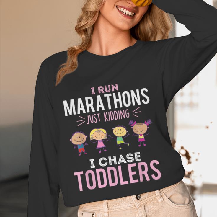 Just Kidding I Chase Toddlers Daycare Provider Nanny Teacher Women Long Sleeve T-Shirt, novelty gifts, funny gifts Just Kidding I Chase Toddlers Daycare Provider Nanny Teacher Women Long Sleeve T-Shirt, novelty gifts, funny gifts
