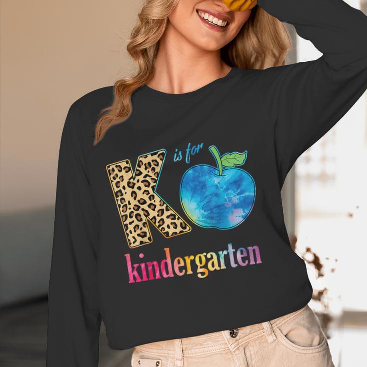 K Is For Kindergarten Teacher Tie Dye Back To School Kinder For Men Women Girls Kids Women Long Sleeve T-Shirt, novelty gifts, funny gifts