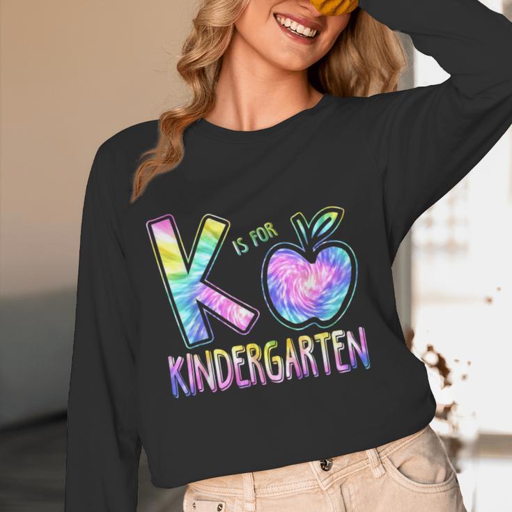 K Is For Kindergarten Teacher Tie Dye Back To School Kinder Women Long Sleeve T-Shirt, novelty gifts, funny gifts K Is For Kindergarten Teacher Tie Dye Back To School Kinder Women Long Sleeve T-Shirt, novelty gifts, funny gifts