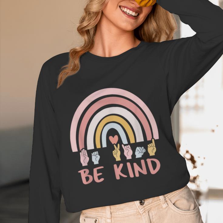 Be Kind ASL Sign Language Deaf SPED Teacher Kids Men Women Women Long Sleeve T-Shirt, novelty gifts, funny gifts