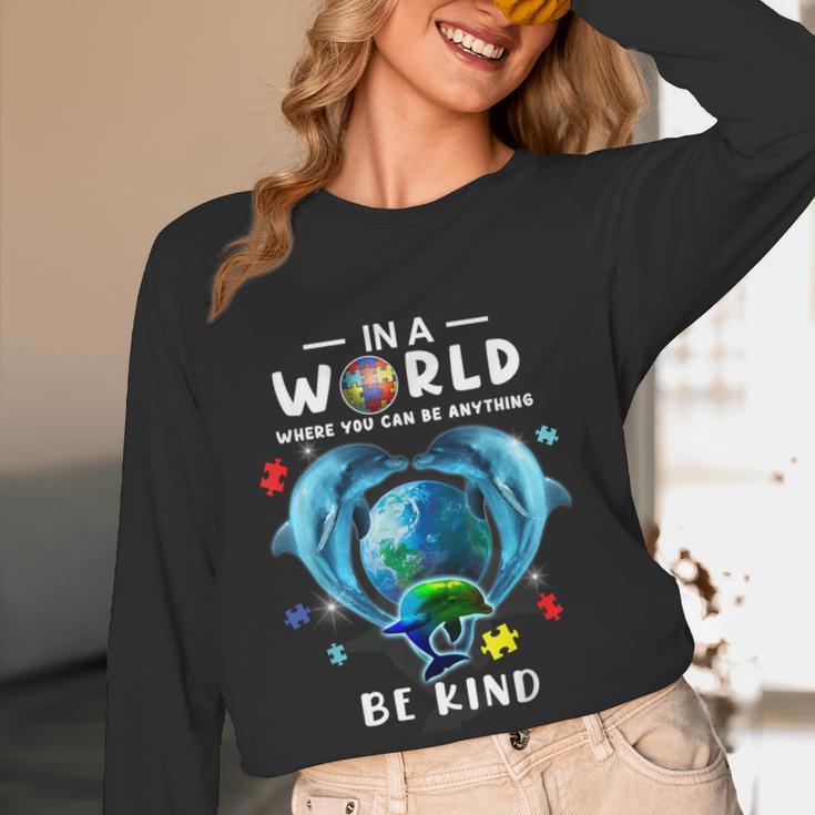 Be Kind Dolphin Autism Awareness Back To School Teacher Men Women Kids Women Long Sleeve T-Shirt, novelty gifts, funny gifts