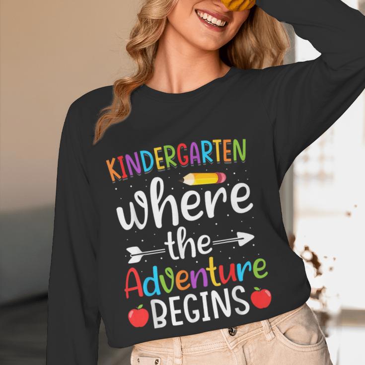 Kindergarten Where The Adventure Begins Shirt Children's Teacher Women Long Sleeve T-Shirt, novelty gifts, funny gifts Kindergarten Where The Adventure Begins Shirt Children's Teacher Women Long Sleeve T-Shirt, novelty gifts, funny gifts