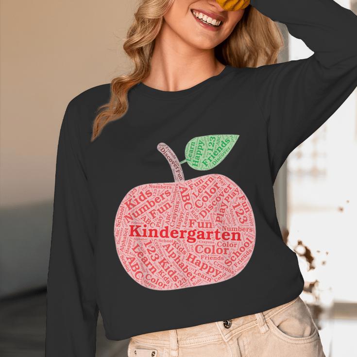 Kindergarten Apple Word Art For Teachers & Students Women Long Sleeve T-Shirt, novelty gifts, funny gifts