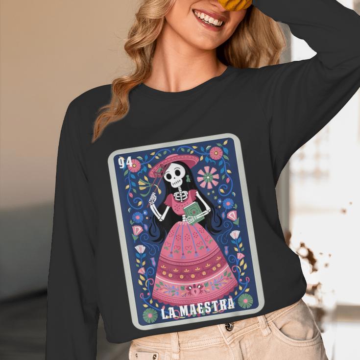 La Maestra Halloween Mexican Bingo Card Teacher Lottery Card Women Long Sleeve T-Shirt, novelty gifts, funny gifts La Maestra Halloween Mexican Bingo Card Teacher Lottery Card Women Long Sleeve T-Shirt, novelty gifts, funny gifts