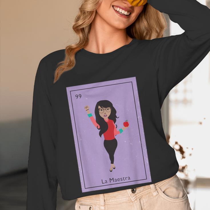 La Maestra Mexican Bingo Card Teacher Lottery Card Women Long Sleeve T-Shirt, novelty gifts, funny gifts
