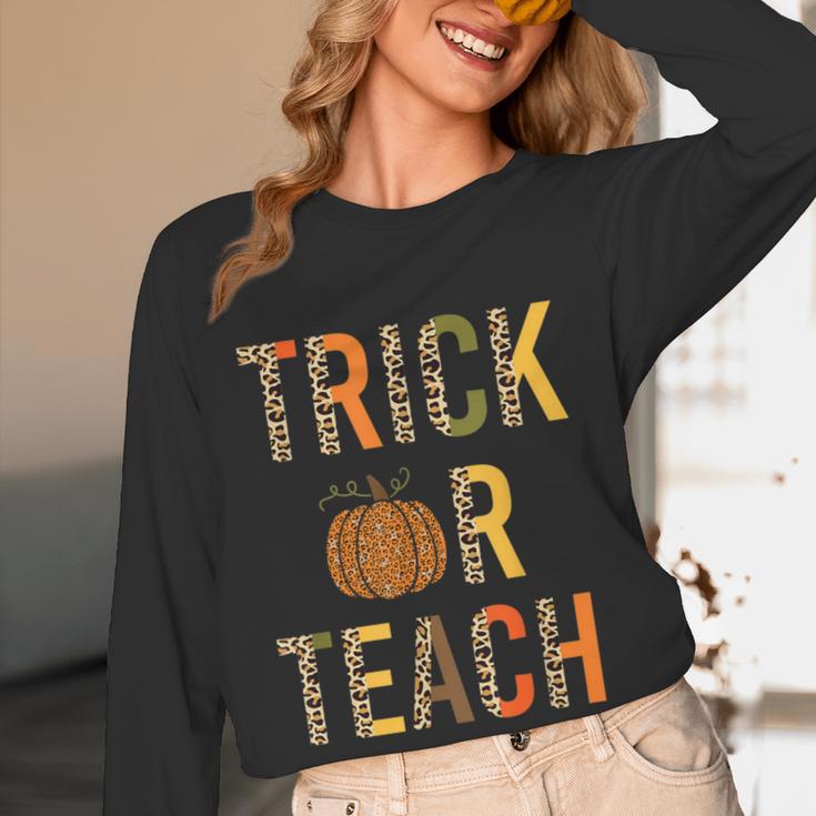 Leopard Trick Or Teach Halloween Teacher Costume Women Women Long Sleeve T-Shirt, novelty gifts, funny gifts