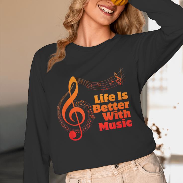 Life Is Better With Music Theory Musician Teacher Notes Clef Women Long Sleeve T-Shirt, novelty gifts, funny gifts