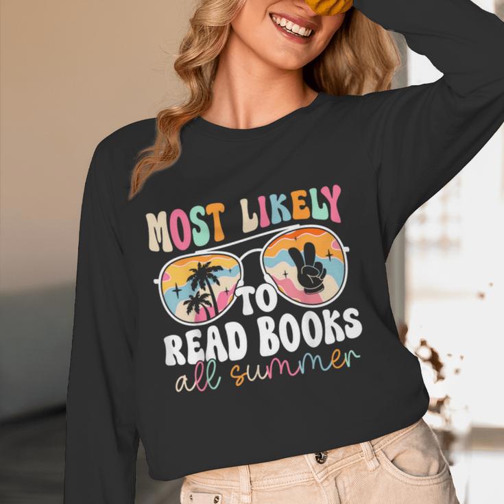 Most Likely To Read Books All Summer Teacher Student Women Long Sleeve T-Shirt, novelty gifts, funny gifts
