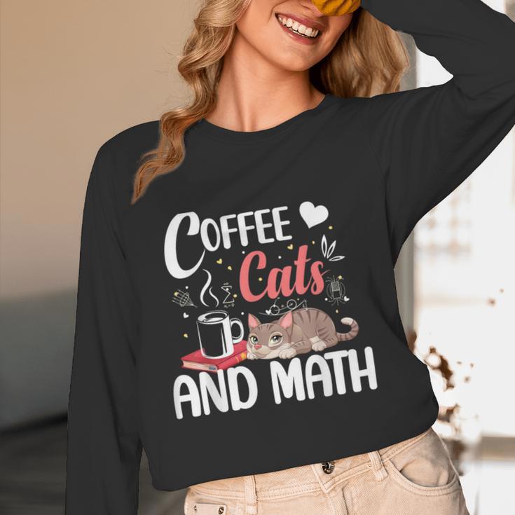 I Love Math Cats And Coffee Heart Mathematics Teacher Women Long Sleeve T-Shirt, novelty gifts, funny gifts