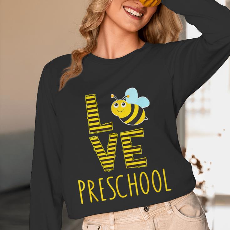 Love Preschool Back To School Yellow Bee Preschool Teacher For Men Women Girls Kids Women Long Sleeve T-Shirt, novelty gifts, funny gifts