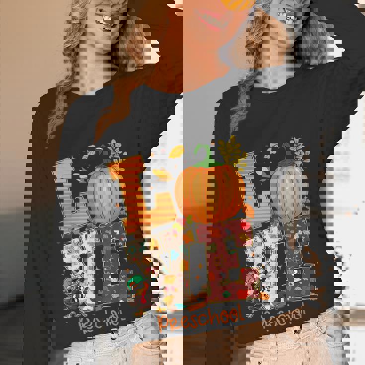 Love Preschool Teacher Turkey Thanksgiving Autumn Fall Women Long Sleeve T-Shirt, novelty gifts, funny gifts