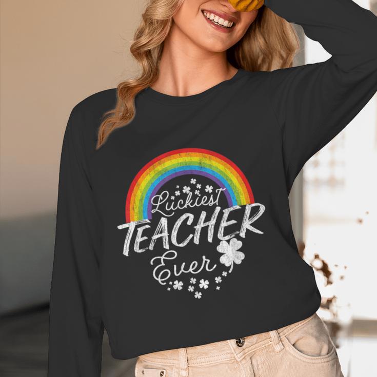 Luckiest Teacher Ever Rainbow- St Patricks Day Teacher Women Long Sleeve T-Shirt, novelty gifts, funny gifts