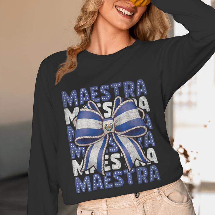 Maestra El Salvador Coquette Bow Hispanic Spanish Teacher Women Long Sleeve T-Shirt, novelty gifts, funny gifts Maestra El Salvador Coquette Bow Hispanic Spanish Teacher Women Long Sleeve T-Shirt, novelty gifts, funny gifts